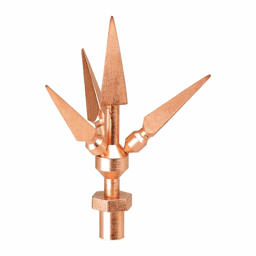 HEX Lightning Air Terminals – Copper Aerial Rods, Multiple Point Spikes & Terminal Bases