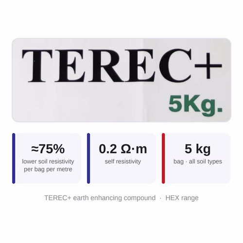 HEX TEREC+ Earth Enhancing Compound – 5 kg, All Soils, Approx. 75% Resistivity Reduction per Bag per Metre
