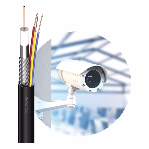 Polycab CCTV Cable – RG 59 Coaxial with 3 or 4 Power Cores (3+1 / 4+1), Jelly Flooded, UV-Resistant PVC