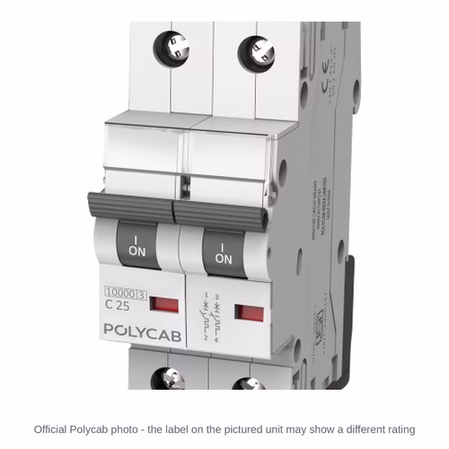 Polycab 10kA C-Curve DP MCB – Double Pole Miniature Circuit Breaker, 0.5 A to 63 A, IS/IEC 60898-1