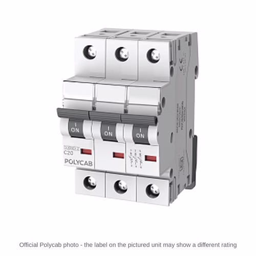 Polycab 10kA C-Curve TP MCB – Triple Pole Miniature Circuit Breaker, 0.5 A to 63 A, IS/IEC 60898-1