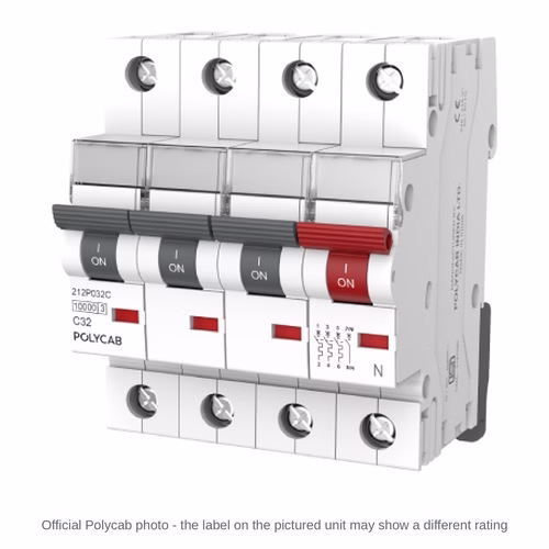 Polycab 10kA C-Curve TPN MCB – Triple Pole and Neutral Miniature Circuit Breaker, 6 A to 63 A, IS/IEC 60898-1