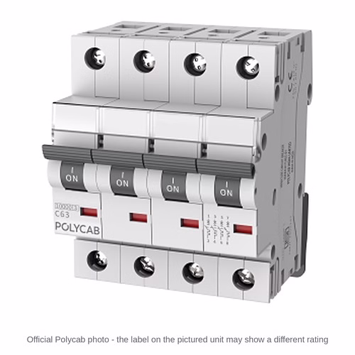 Polycab 10kA C-Curve FP MCB – Four Pole Miniature Circuit Breaker, 0.5 A to 63 A, IS/IEC 60898-1