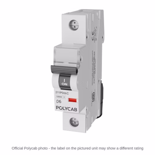 Polycab 10kA D-Curve SP MCB – Single Pole Miniature Circuit Breaker, 6 A to 63 A, IS/IEC 60898-1