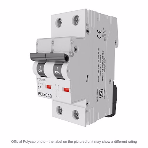 Polycab 10kA D-Curve DP MCB – Double Pole Miniature Circuit Breaker, 6 A to 63 A, IS/IEC 60898-1