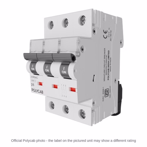 Polycab 10kA D-Curve TP MCB – Triple Pole Miniature Circuit Breaker, 6 A to 63 A, IS/IEC 60898-1