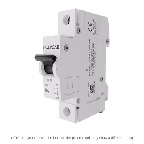 Polycab 6kA B-Curve SP MCB – Single Pole Miniature Circuit Breaker, 6 A to 32 A, IS/IEC 60898-1