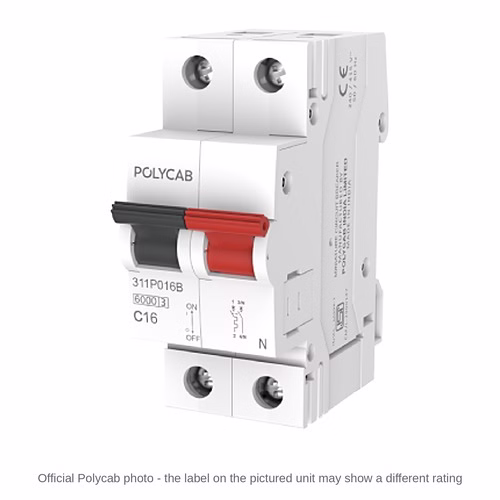 Polycab 6kA C-Curve SPN MCB – Single Pole and Neutral Miniature Circuit Breaker, 6 A to 32 A, IS/IEC 60898-1
