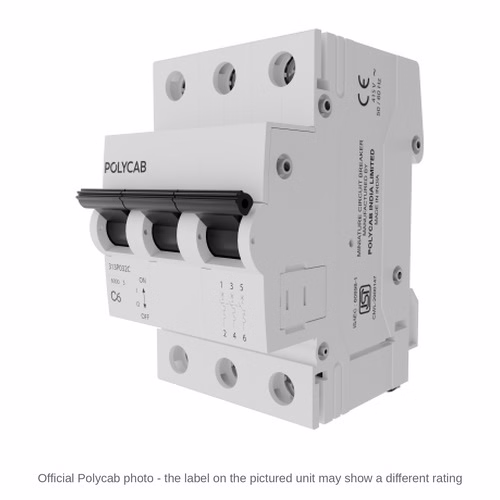 Polycab 6kA C-Curve TP MCB – Triple Pole Miniature Circuit Breaker, 6 A to 32 A, IS/IEC 60898-1