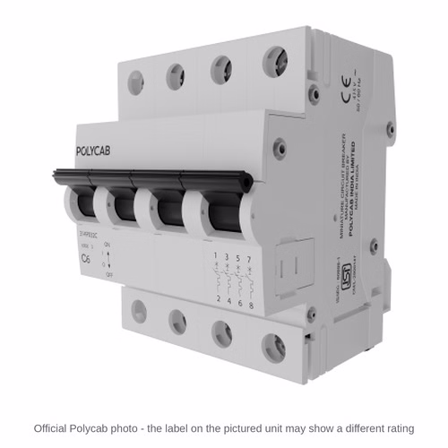 Polycab 6kA C-Curve FP MCB – Four Pole Miniature Circuit Breaker, 32 A to 63 A, IS/IEC 60898-1
