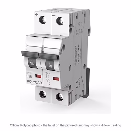 Polycab DC MCB DP (2 pole) – C-Curve 6 kA DC Miniature Circuit Breaker, 0.5 A to 63 A, 250 V DC per Pole