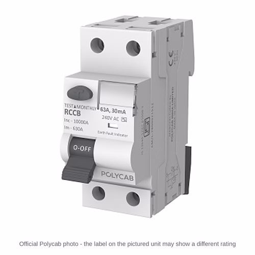Polycab DP RCCB 100 mA – 2 Pole Residual Current Circuit Breaker, 25 / 40 / 63 A, IS 12640-1