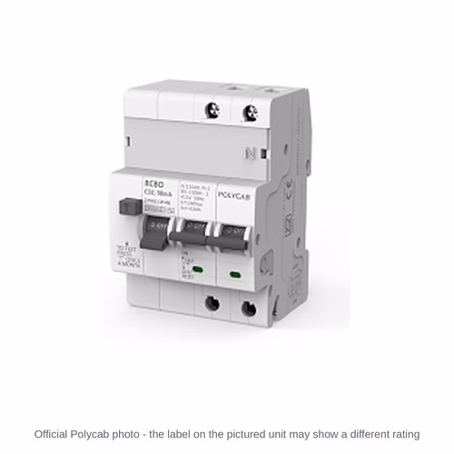 Polycab SPN RCBO 300 mA – C-Curve 10 kA RCBO (1 pole + N), 6 A to 63 A, IS 12640-2