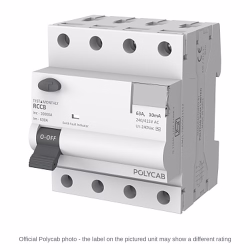 Polycab FP RCCB 300 mA – 4 Pole Residual Current Circuit Breaker, 25 / 40 / 63 A, IS 12640-1
