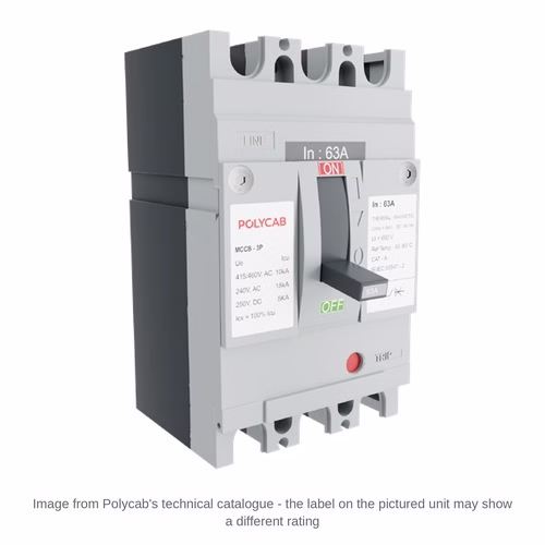 Polycab TP MCCB – Triple Pole Moulded Case Circuit Breaker, 63 / 100 / 125 A, 10 kA, IS/IEC 60947-2
