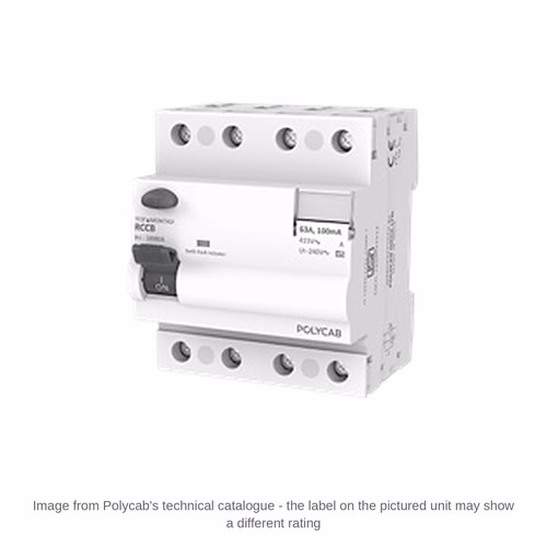 Polycab FP RCCB Type A – 4 Pole Residual Current Circuit Breaker, 30 / 100 / 300 mA, 25 / 40 / 63 A