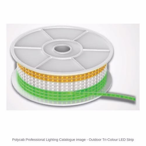 Polycab Outdoor Tri-Colour LED Strip Light – 18 m, Saffron / White / Green, 10 W per m