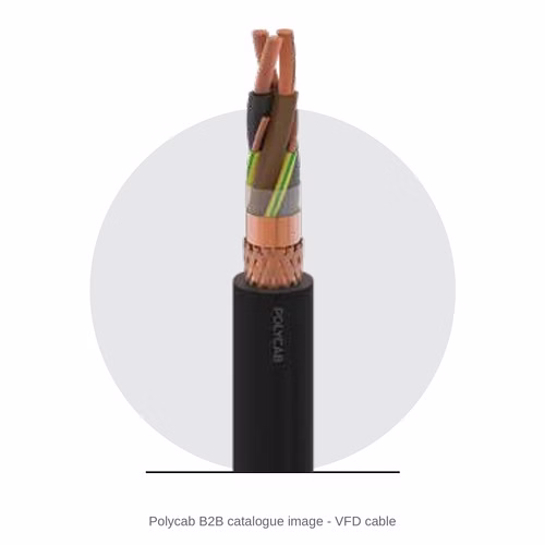 Polycab VFD Cable – 3+3(E) and 4 Core Flexible Copper, Foil and Tinned Copper Braid Screened