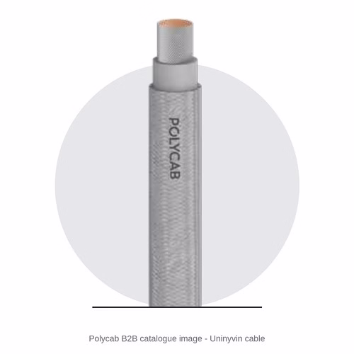 Polycab Uninyvin Cable – Tinned Copper, High-Temperature PVC, Glass Fibre Braid, Nylon Lacquer, 600 V AC