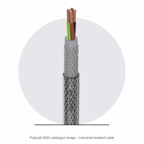 Polycab Industrial Braided Cable – PVC, Tinned Copper or GI Wire Braid, Transparent or PVC Sheath, IEC 60227-7