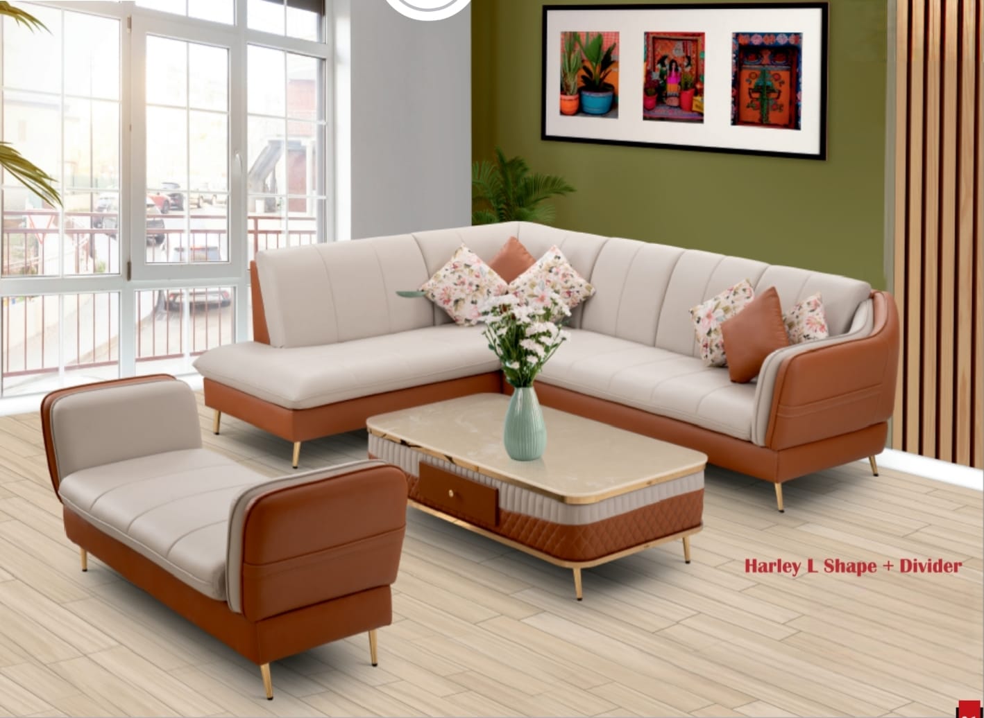 Harley L-Shape Sofa+Divider+Center Table