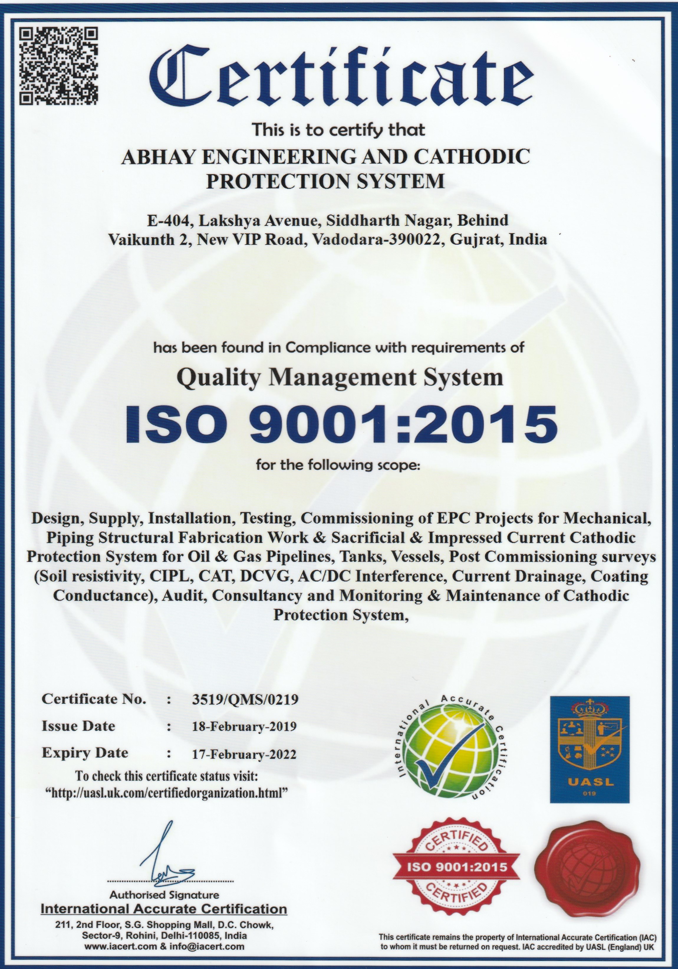 ISO 9001-2015 Certificate